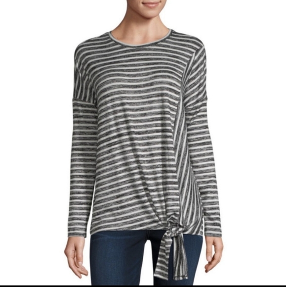 a.n.a crew neck long sleeve striped super soft side tie tunic top size large - Picture 1 of 10